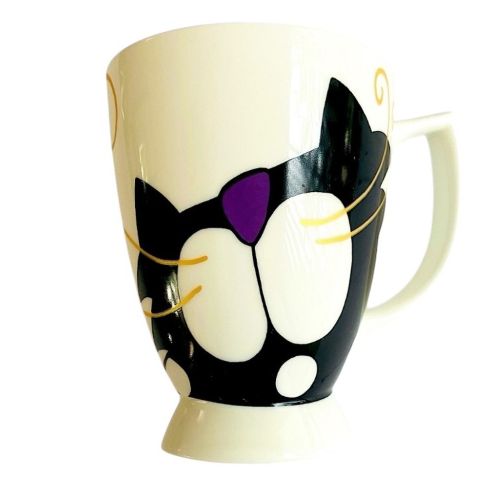 Great Shakes Fine Bone China Cat Mug Whimsical Black Cat Tea Mug Art Deco Style